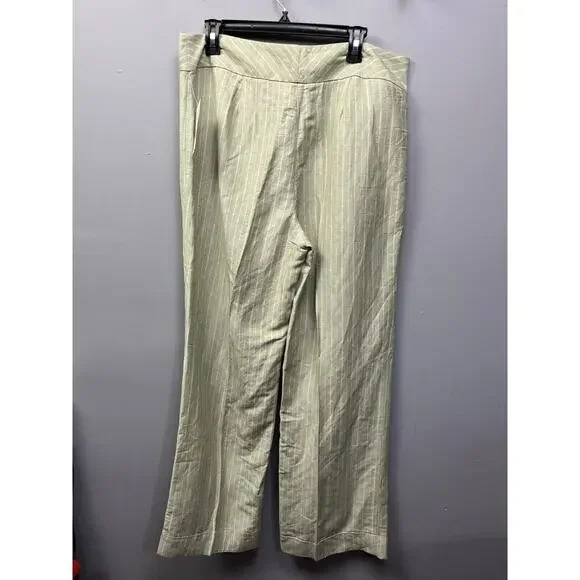 Emma James Pants Womens 14 Green Stripes Linen Blend Mid Rise Straight Leg NEW - Picture 2 of 8